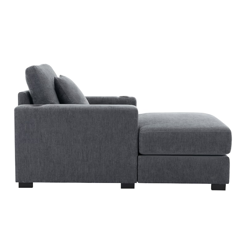 Oversized Chaise Lounger Modern Sofa Couch with Pillows, Charge Station & Cup Holders