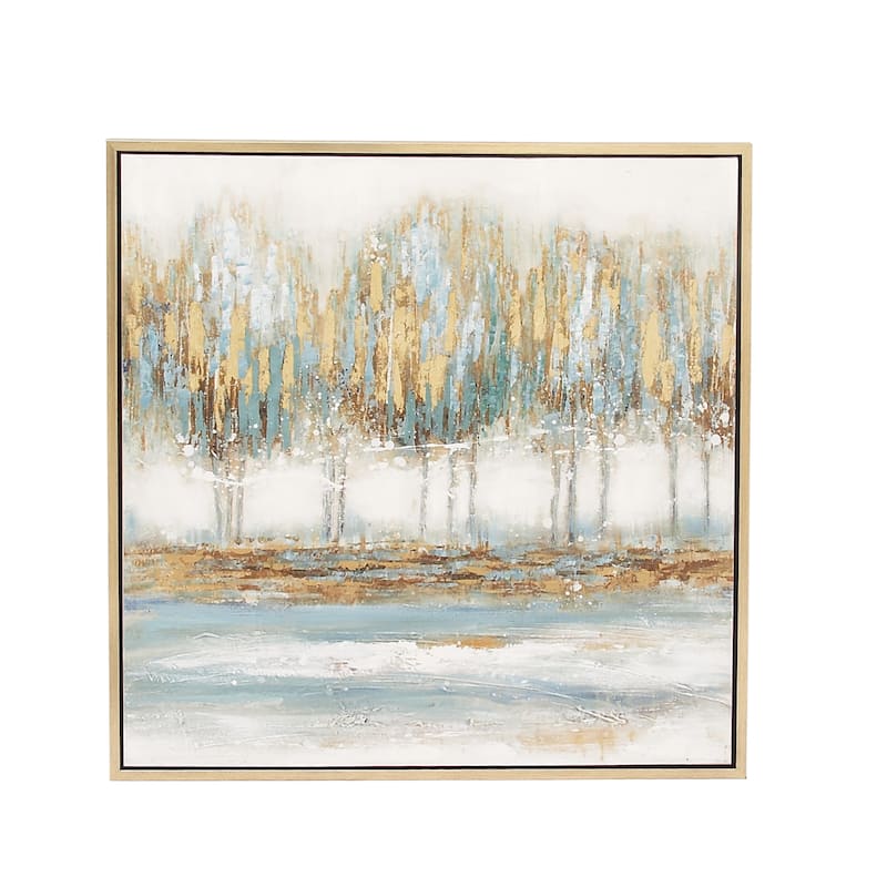 Canvas Tree Framed Wall Art with Gold Frame - Blue - Roche River Decor