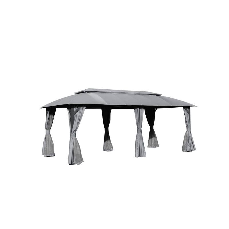 10x20FT Outdoor Gazebo with Double Roofs, Privacy Curtains, Mosquito Netting, Heavy Duty Metal Frame for Patio, Backyard - Grey