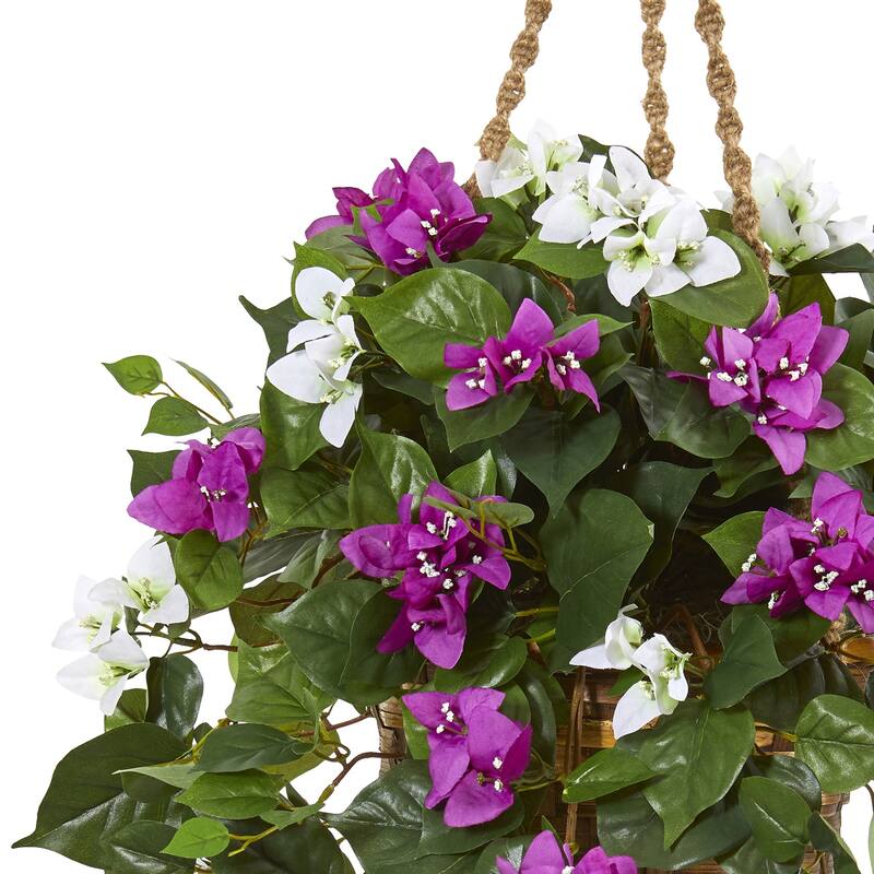 Artificial Hanging Basket Plant - Bougainvillea Silk Flowers - Purple Decorative Home Décor