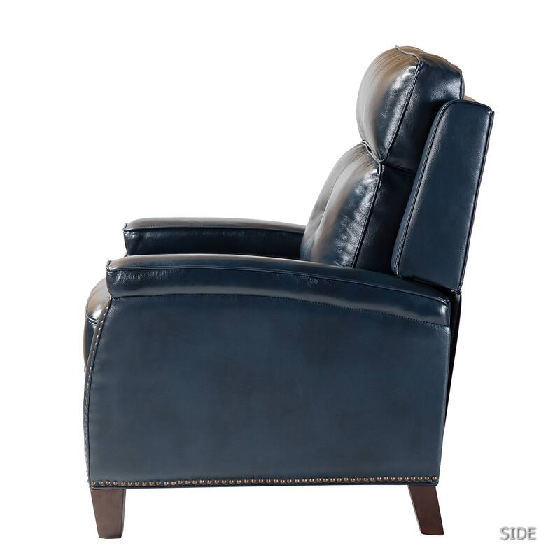 Gaspar Mid-Century Modern Genuine Leather Pushback Recliner with Wood legs Set of 2 by HULALA HOME