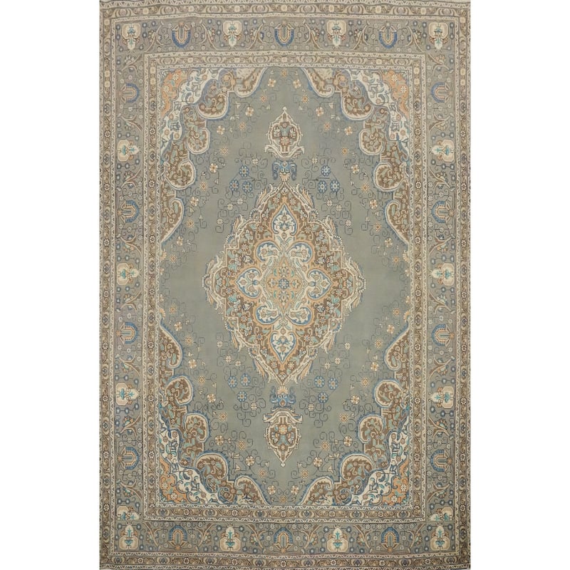 Hand Knotted Oriental 100% Wool Carpet Traditional Floral Greys & Charcoal Tabriz Area Rug - 12' 10'' X 9' 7''