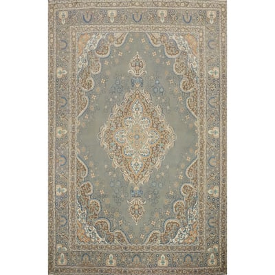 Hand Knotted Oriental 100% Wool Carpet Traditional Floral Greys & Charcoal Tabriz Area Rug - 12' 10'' X 9' 7''