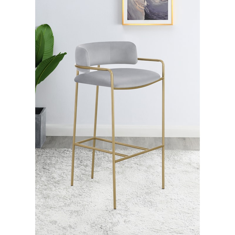 Allemonde Grey and Gold Low Back Upholstered Stool - Counter Height/Bar Height