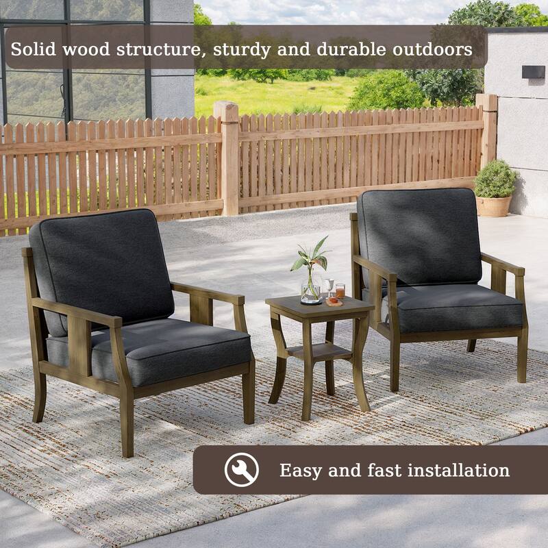 3-Piece Solid Teak Outdoor Patio Furniture Set Armchairs & Storage Table