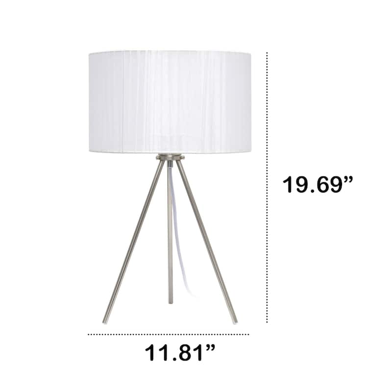 Brushed Nickel Three Legged Pedestal Table Lamp with Shade - 19.75" - Silver and White