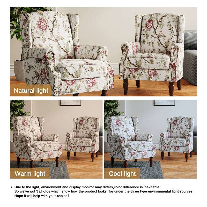 Set of 2 Patterned Upholstered Accent Chair for Living Room