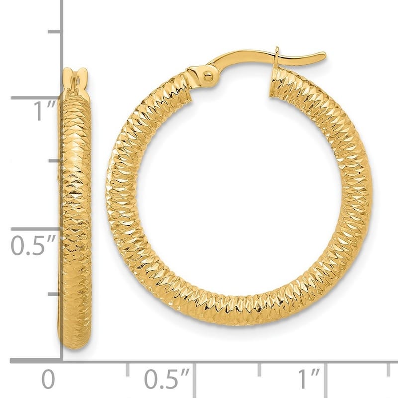 Curata 14k Yellow Gold Sparkle Cut Round Hoop Earrings - 25x25mm
