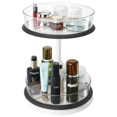 Sorbus 2-Tier Clear Lazy Susan Makeup Organizer, 360° Rotating Storage - 11.3" L X 11.3" W x 14.7" H
