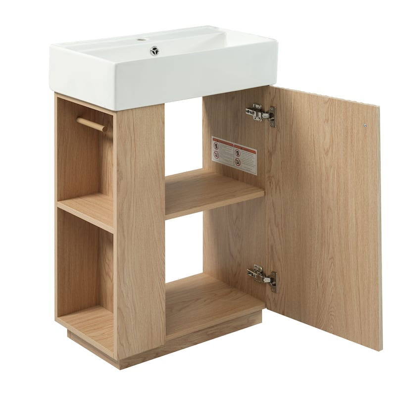 Roomfitters 21.6" Bathroom Vanity with Ceramic Sink, Freestanding Modern Right/Left Door Cabinet, Wood