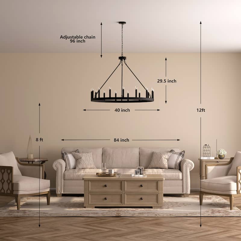 Acroma 15-light Farmhouse Large Wagon Wheel Candle Chandelier with UL Certified - D40'' * H130''