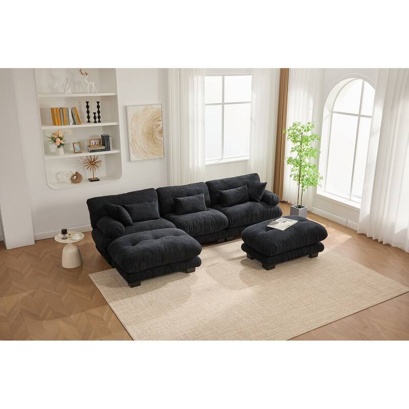 118'' Large U Shape Sofa Velvet Modular Sofa with 2 Ottomans for Living Room