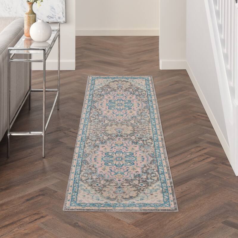 Nourison Tranquil Persian Vintage Oushak Area Rug - 2' 3" x 7' 3" - Light Grey/Multi - Runner