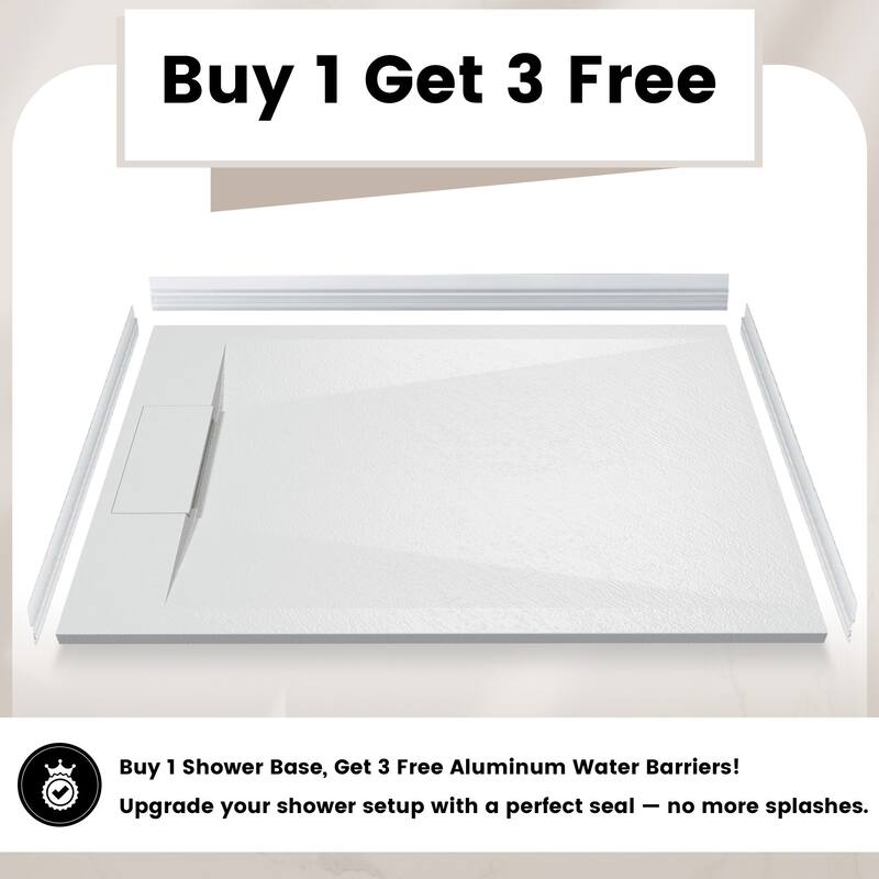 SMC Alcove Shower Pan Base with Reversible Drain, Low Profile, Wheelchair Access, Slip-Resistant, cUPC Certified