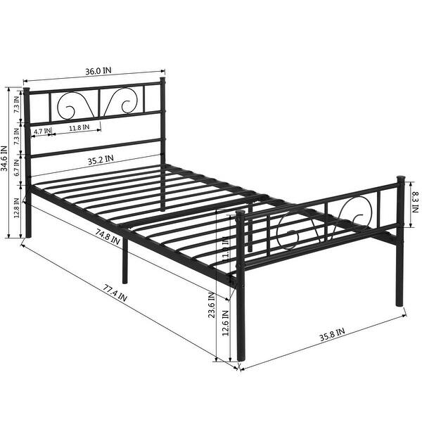 Twin Size Metal Bed Frame Platform Bedroom Furniture with headboard and