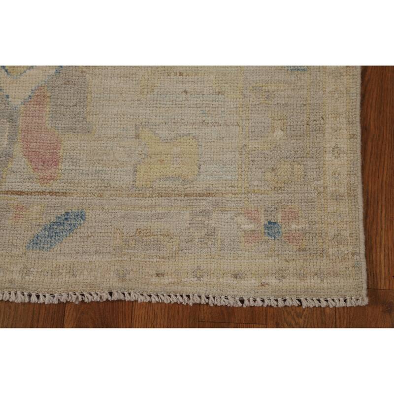 Hand Knotted Oriental 100% Wool Carpet Transitional Floral Beige & Ivories Oushak Runner Rug - 11' 9'' X 2' 9''