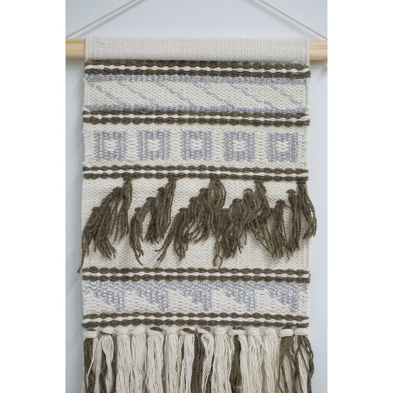 Home&Manor Wool and Cotton Macrame Wall Hanging with Rod Included - Exact Size
