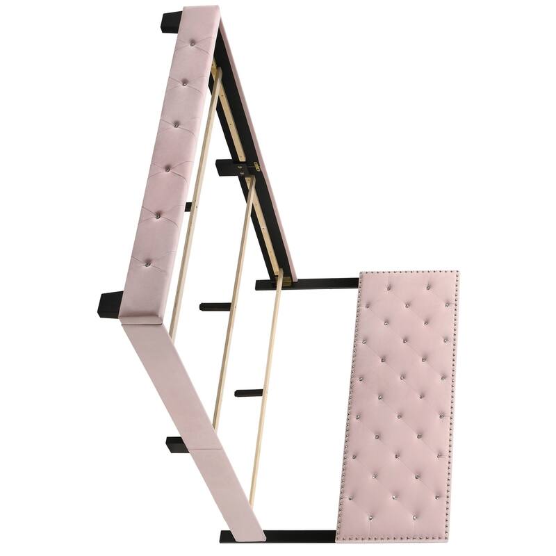 Tufted Faux Jewel Velvet Upholstered Full Panel Bed - 77" - Pink