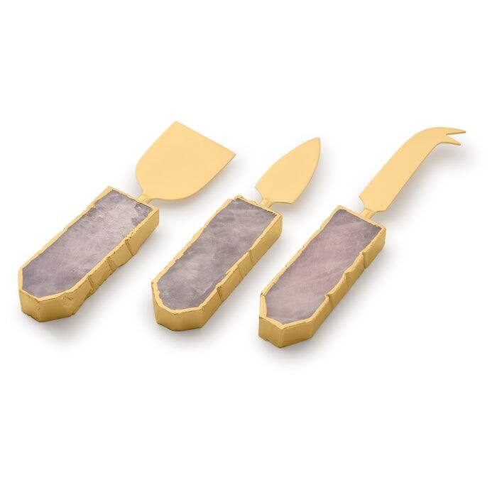 Brittany Rose Quartz Cheese Knives, Set of 3 - Pale Pink