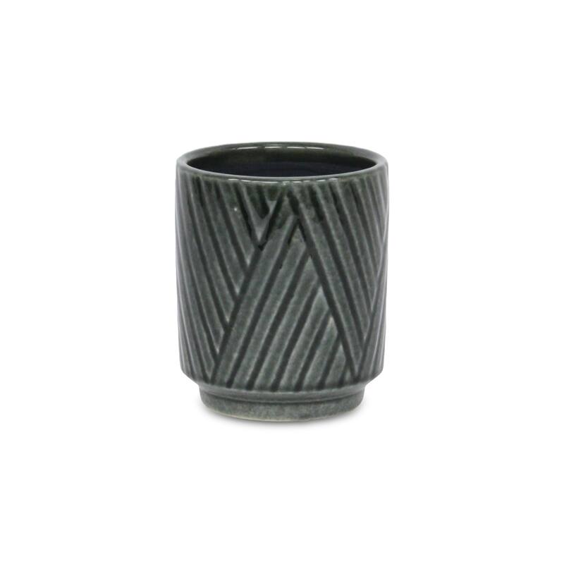 Parlora Crossed Diagonal Pattern Ceramic Pot - Dark Gray - Small