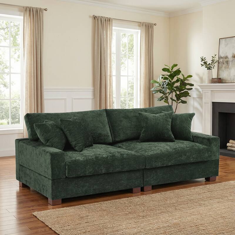 2 Set Chenille Upholstered Modular Sectional Sofa Chaise with Pillows - Green-2 Sofa - Symmetrical