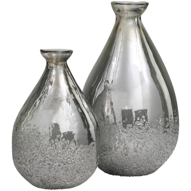 Gray Glass Textured Teardrop Decorative Vase (Set of 2) - 12", 9"H