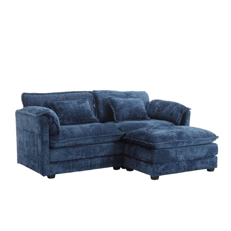 Chenille Fabric Double Sofa with High-Density Sponge Filling, Removable Armrests, and Side Storage Bags