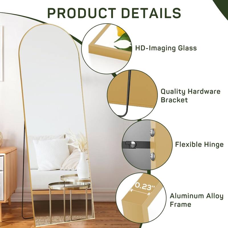 Arched Mirror Full Length, 16"x59" Body Wall Mirrors, Floor Standing,Tall Arch Mirror with Stand Aluminum Alloy Frame