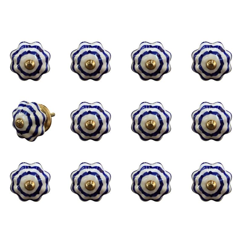 Decorative Flower Theme Ceramic Cabinet Knobs 12 Pieces with Backplate for Living Room Drawers - 1.5” x 1.5” x 1.5”