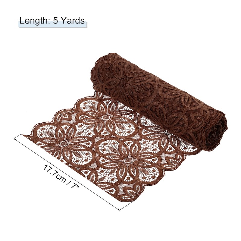 Lace Ribbon 7 Inch Lace Flower Trim for Craft Gift Wrappers Wedding - Dark Brown - 5 Yard