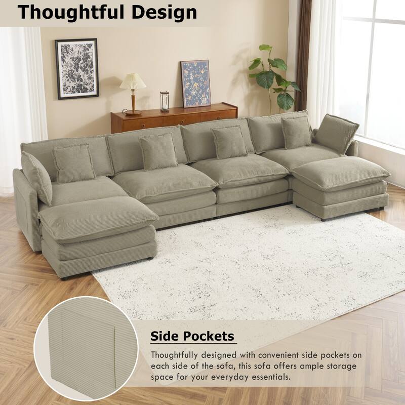 Modern Sofa Modular Sofa Couch Upholstered Corduroy L-Shape Sectional Sofa with Side Storage Pockets for Living Room