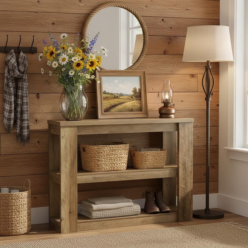 41.34-Inch Console Table with Storage Shelves - 41.34" L x 11.81" W x 31.5" H - Natural