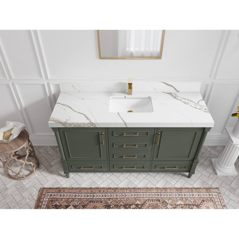 Willow Collections 60 in. W x 22 in. D Aberdeen Single Bowl Sink Bathroom Vanity in Pewter Green with Countertop