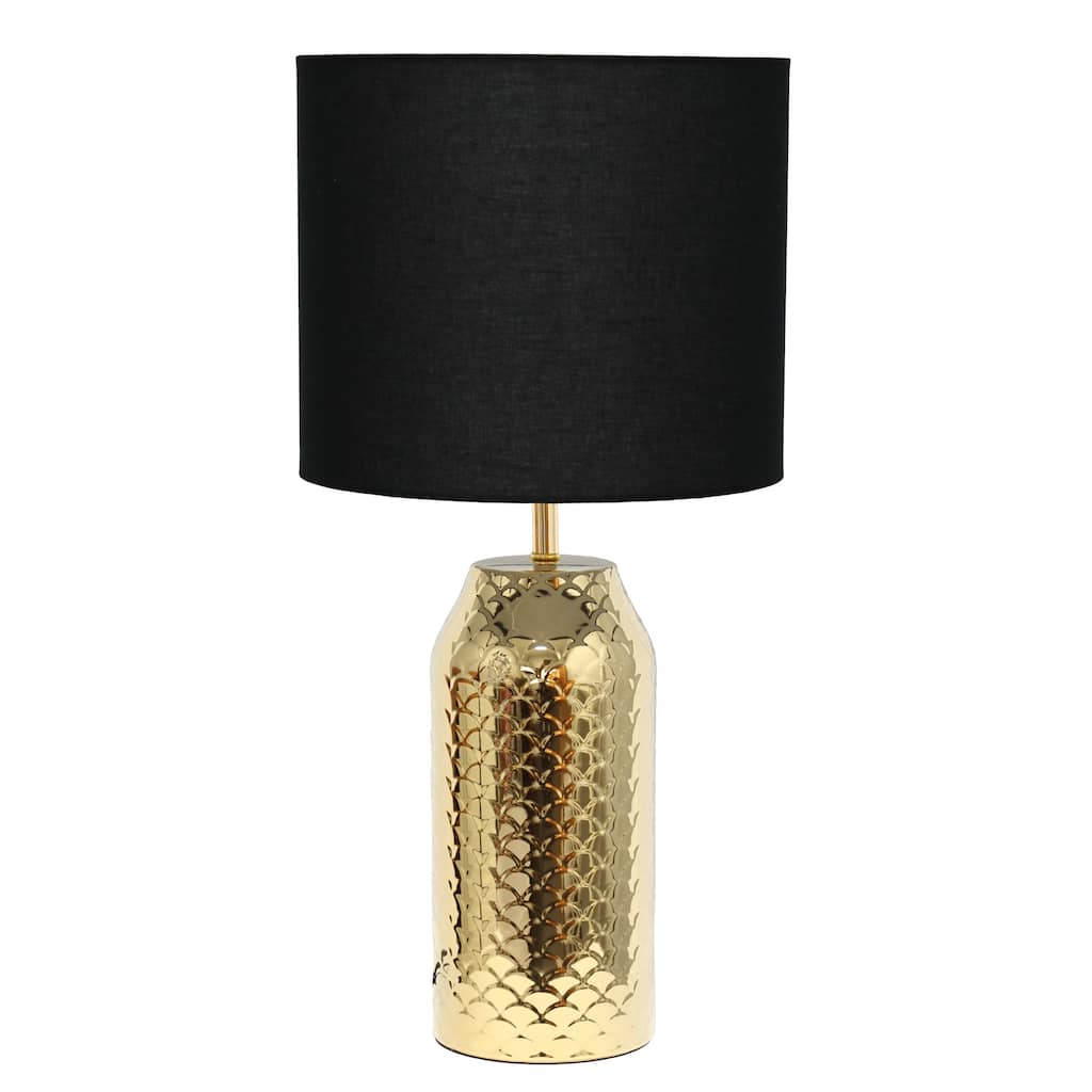 Fishscale Porcelain Table Lamp with Black Drum Shade - 23.75" - Gold