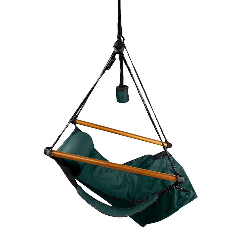 Deluxe Hanging Wood Zero-gravity Hammock Chair with Cup Holder