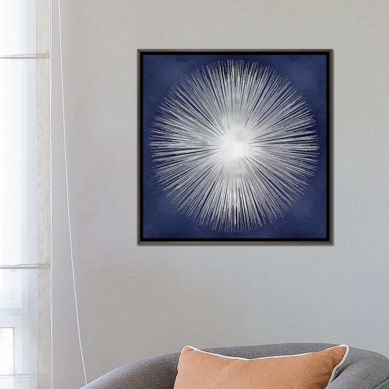 iCanvas "Silver Sunburst On Blue I" by Abby Young Framed