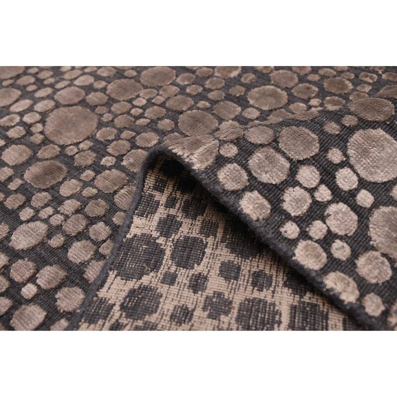 ECARPETGALLERY Hand Loomed Elysian Taupe Viscose, Wool Rug - 4'11 x 7'0