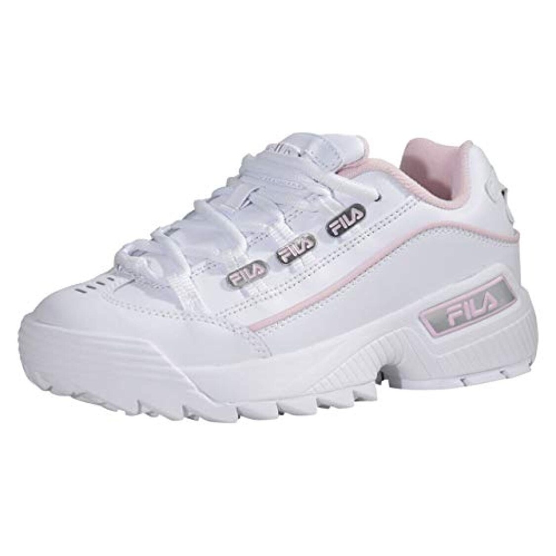 pink and white fila sneakers