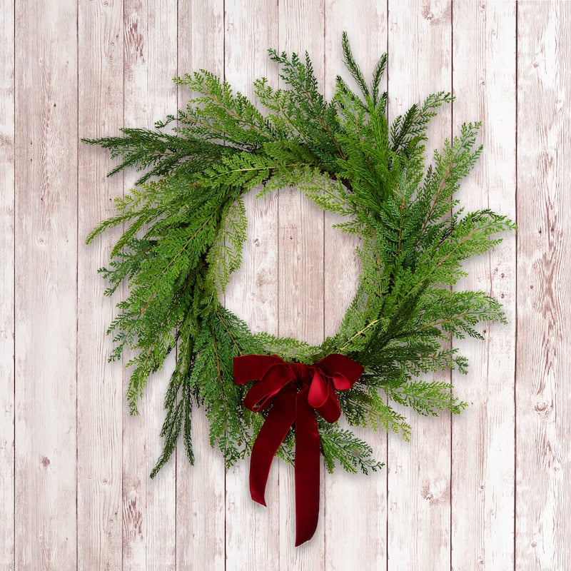 National Tree Company 2 ft. Artificial Christmas Cottage Wreath, Red Bow - 2 ft