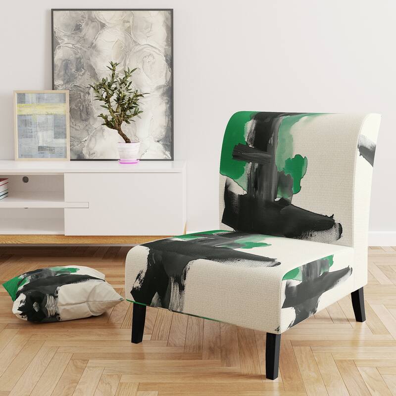 Designart "Geometric Black And Teal IV" Upholstered Abstract Accent Chair - Modern Arm Chair For Bedroom - Slipper Chair - Green & Black