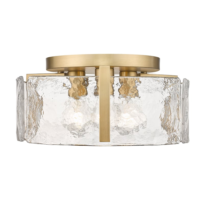 Aenon 3 Light Flush Mount - Brushed Champagne Bronze with Hammered Water Glass