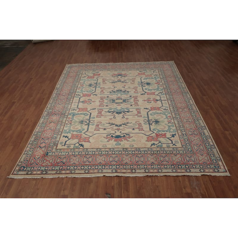 Hand Knotted Oriental 100% Wool Carpet Traditional Geometric Beige & Ivories Kazak Area Rug - 11' 3'' X 8' 7''