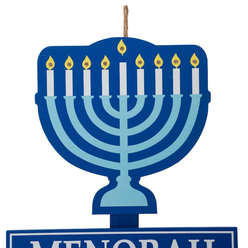 Glitzhome 42"H Wooden HANUKKAH Yardstke with Lights