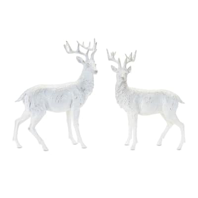 Standing Winter Deer Christmas Figurines - 17" - White and Gray - Set of 2