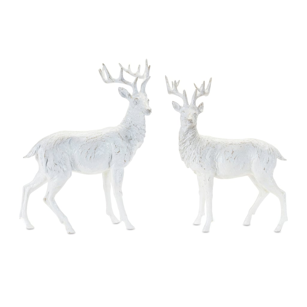 Standing Winter Deer Christmas Figurines - 17" - White and Gray - Set of 2