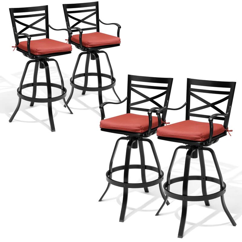 Outdoor Indoor Patio Bar Stools Aluminum Swivel Bar Chair with Sunbrella Cushion - 4-Piece - Red