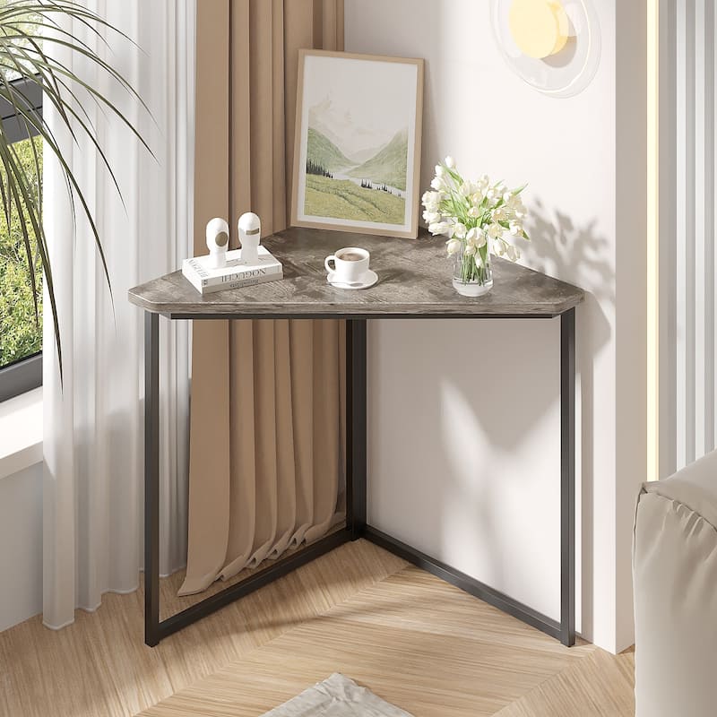 Industrial Triangle Corner Shelf with Storage, Small Corner Table for Bedroom, Living Room or Office