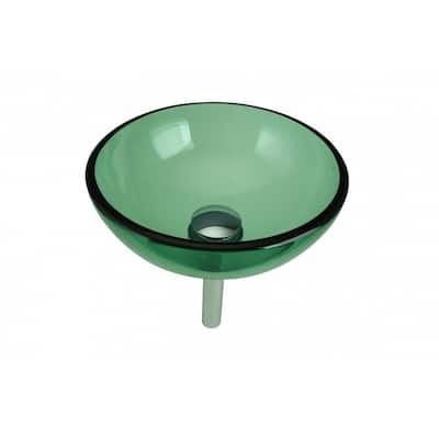 Green Tempered Glass Countertop Round Vessel Sink with Sink Drain