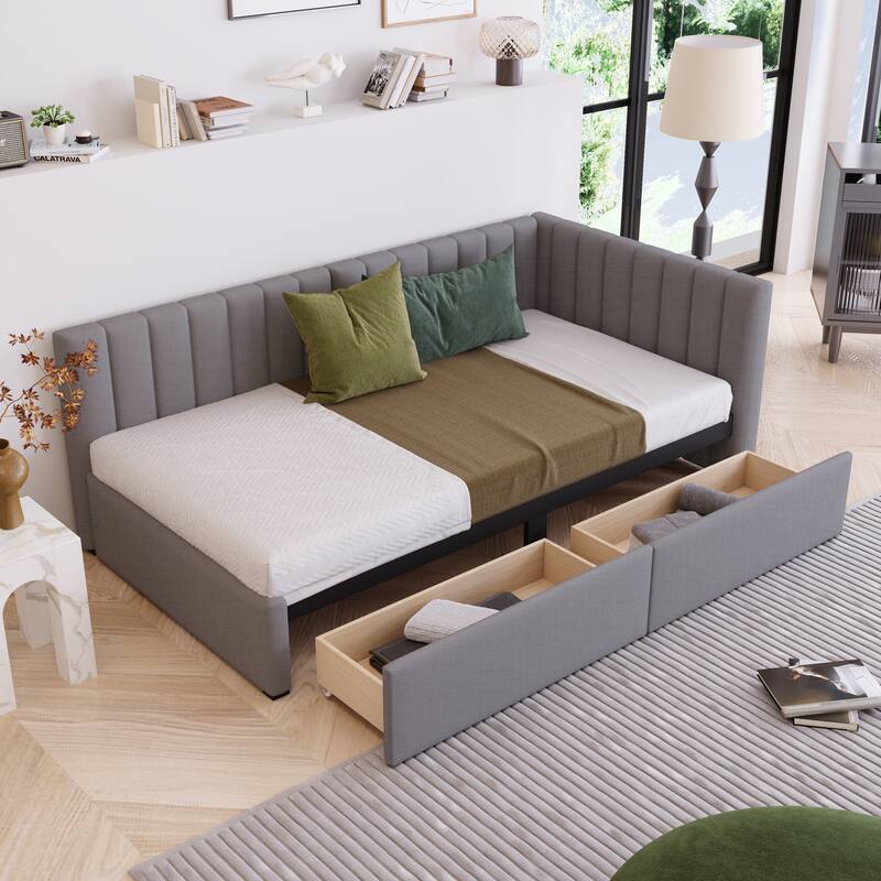 Modern Twin Size Upholstered Daybed with 2 Storage Drawers