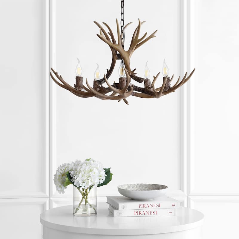 Apollo Adjustable Resin Antler 5-Light LED Chandelier, by JONATHAN Y - 30"